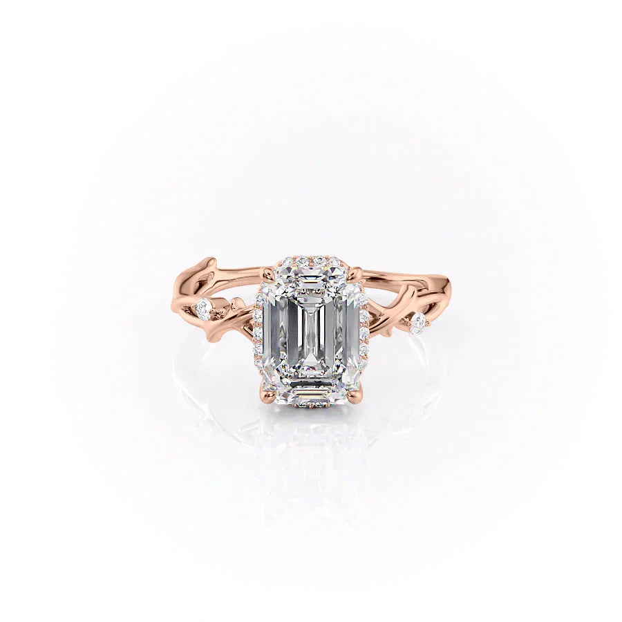 The Halo Twig Set With A 2.5 Carat Emerald Lab Diamond