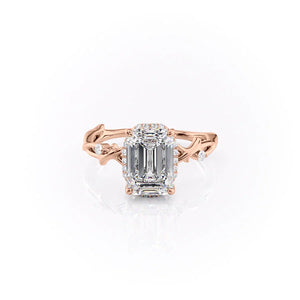 The Halo Twig Set With A 3.5 Carat Emerald Moissanite