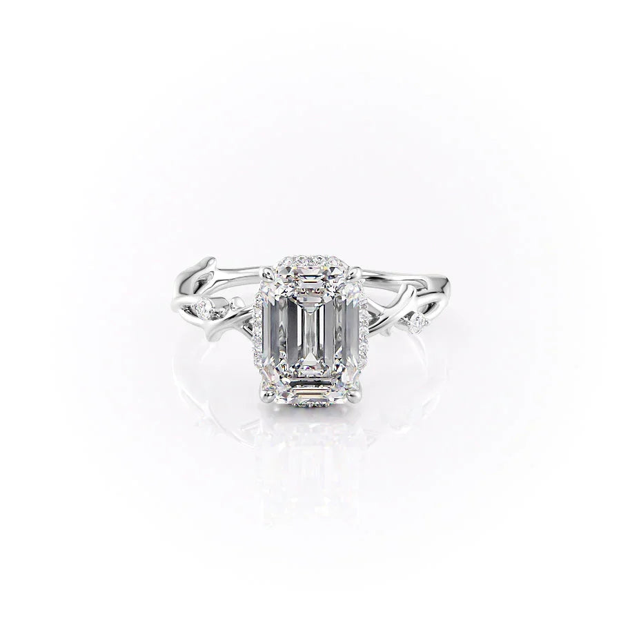 The Halo Twig Set With A Emerald Moissanite
