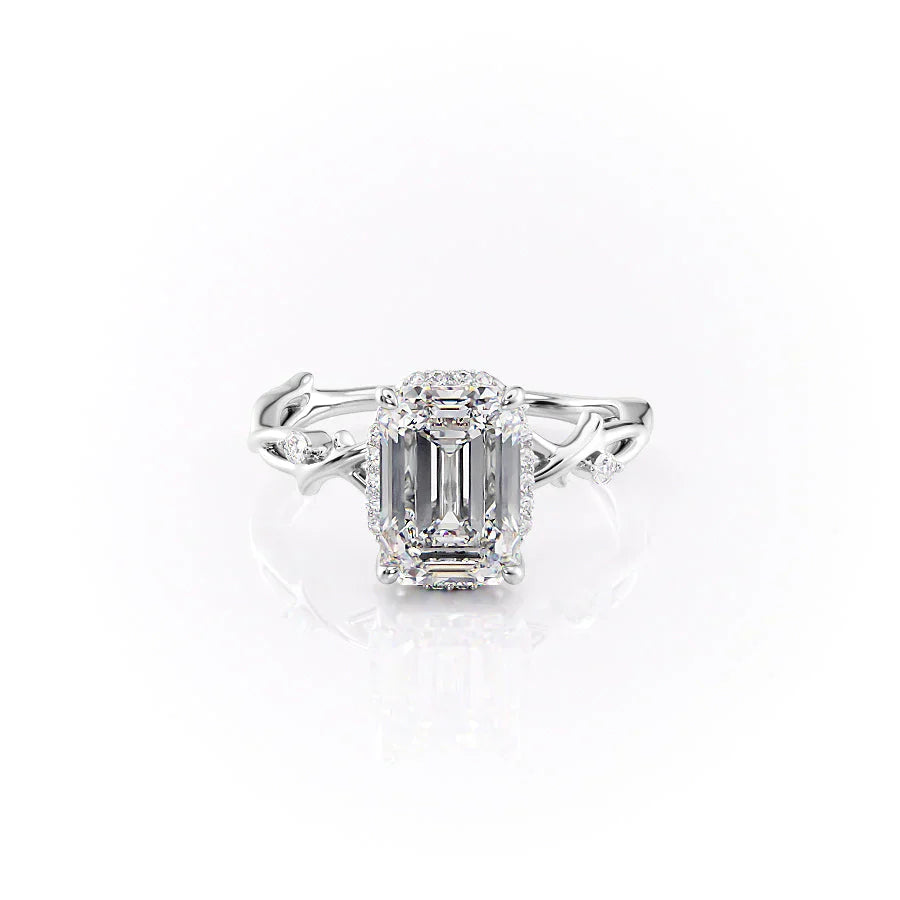 The Halo Twig Set With A 2.5 Carat Emerald Moissanite