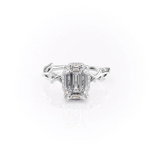 The Halo Twig Set With A 2.5 Carat Emerald Moissanite
