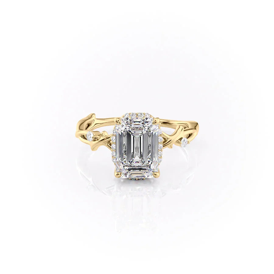 The Halo Twig Set With A 1.5 Carat Emerald Moissanite