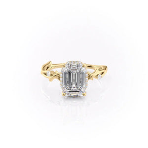 The Halo Twig Set With A 2.5 Carat Emerald Moissanite