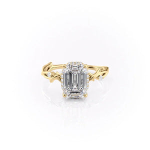 The Halo Twig Set With A Emerald Moissanite