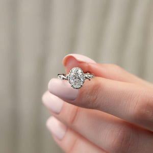 The Halo Twig Set With A 2 Carat Oval Lab Diamond