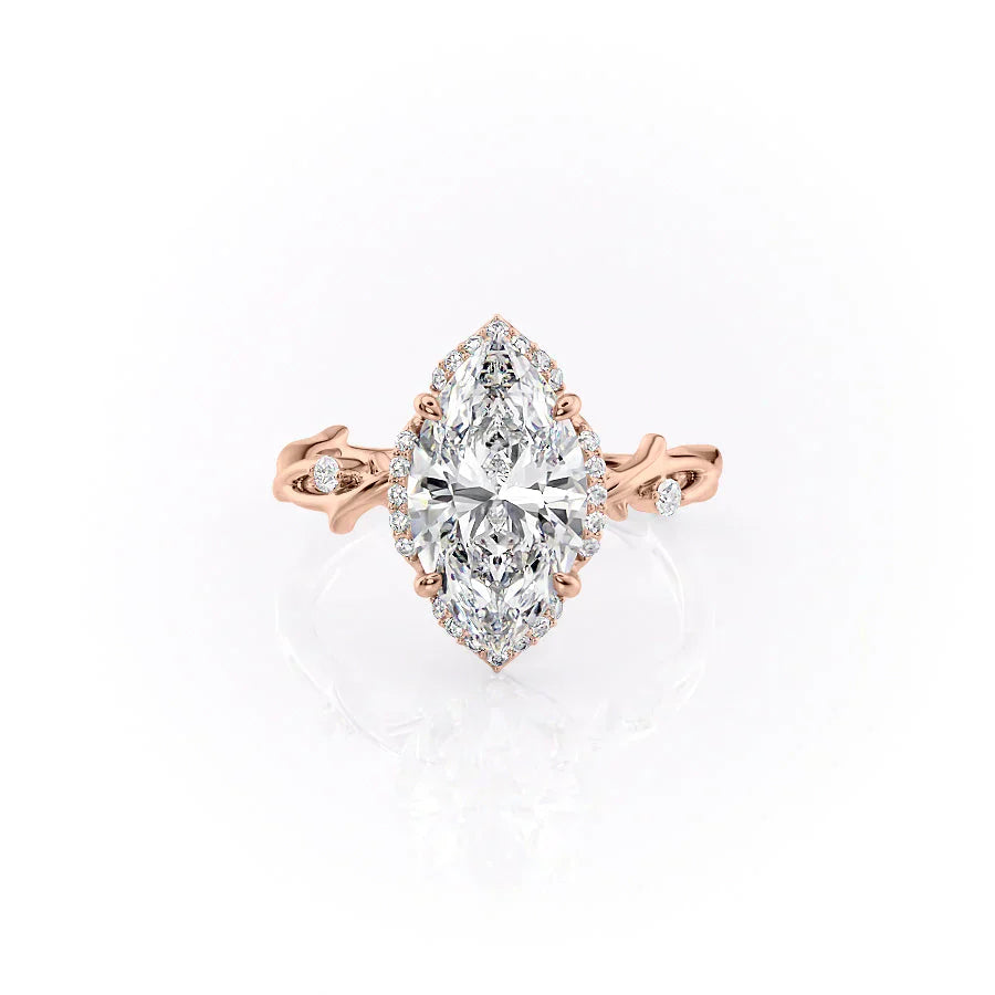 The Halo Twig Set With A 2.5 Carat Marquise Lab Diamond