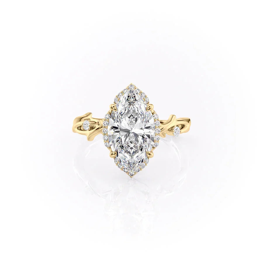 The Halo Twig Set With A 2.5 Carat Marquise Lab Diamond