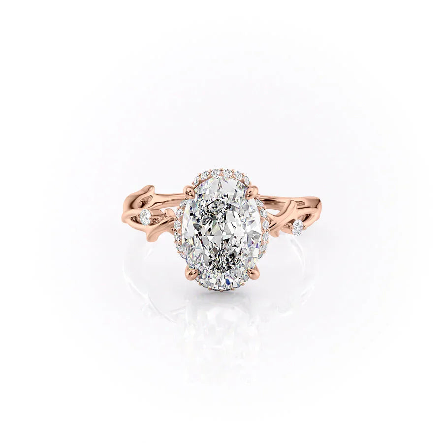 The Halo Twig Set With A 1.5 Carat Oval Lab Diamond