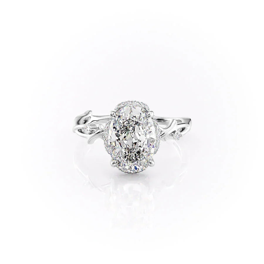 The Halo Twig Set With A Oval Moissanite