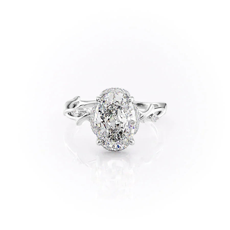 The Halo Twig Set With A 1.5 Carat Oval Lab Diamond