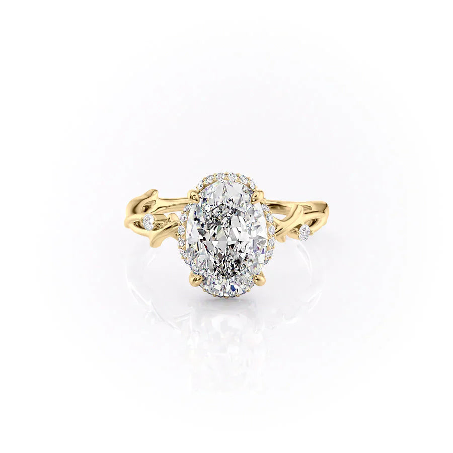 The Halo Twig Set With A 1.5 Carat Oval Lab Diamond