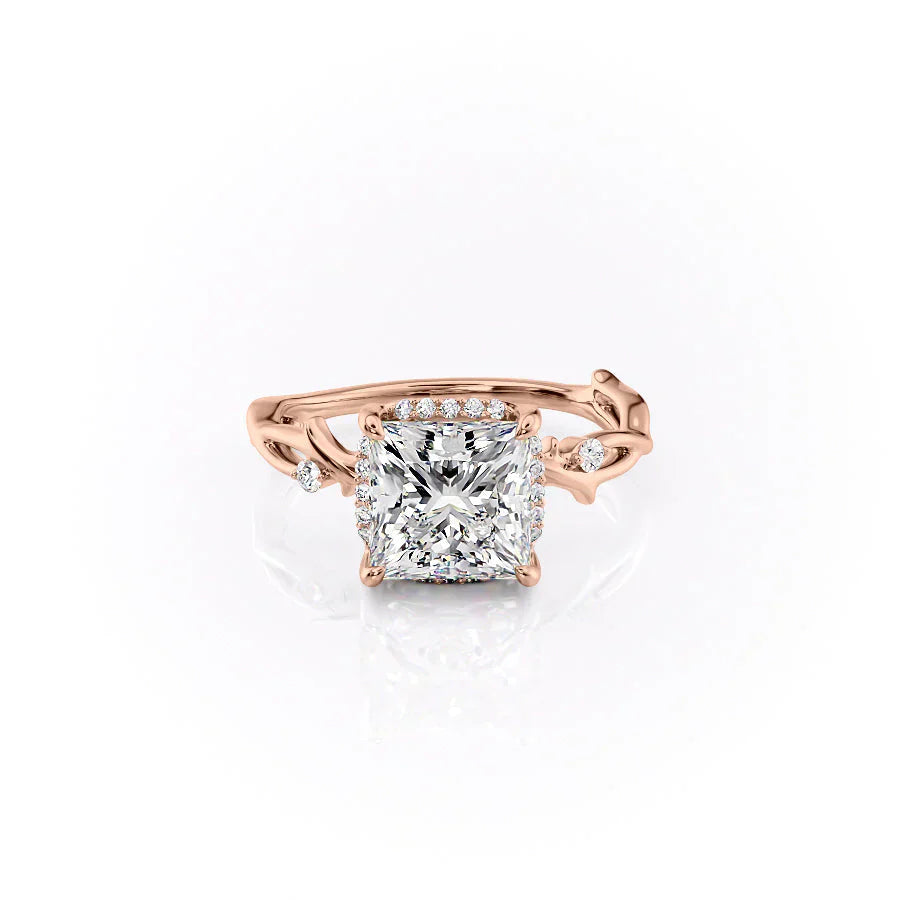The Halo Twig Set With A 1.5 Carat Princess Moissanite