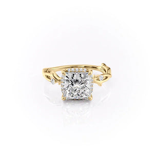 The Halo Twig Set With A 3.5 Carat Princess Moissanite