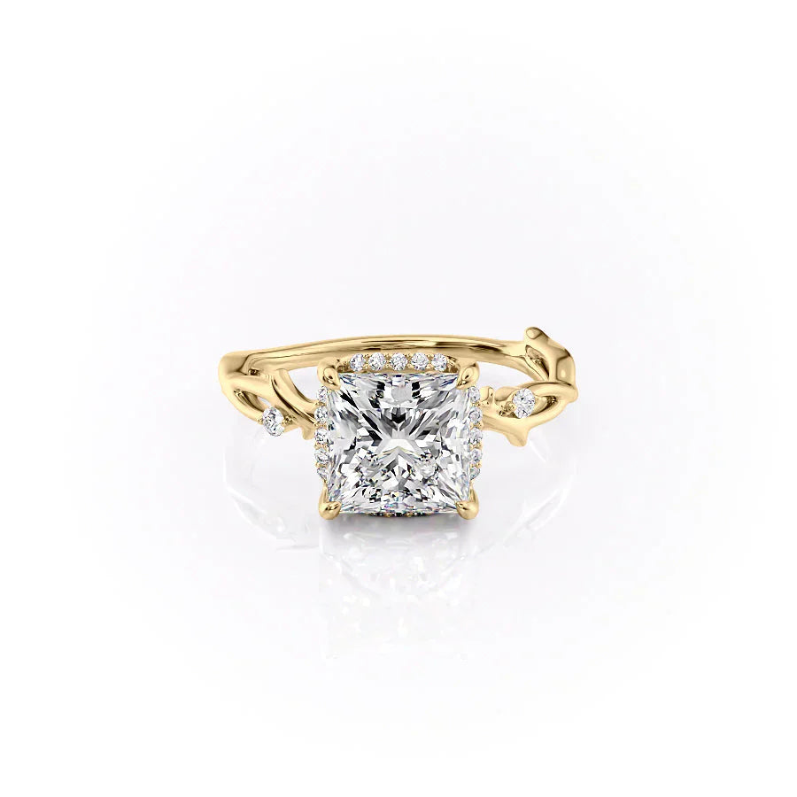 The Halo Twig Set With A 2.5 Carat Princess Moissanite