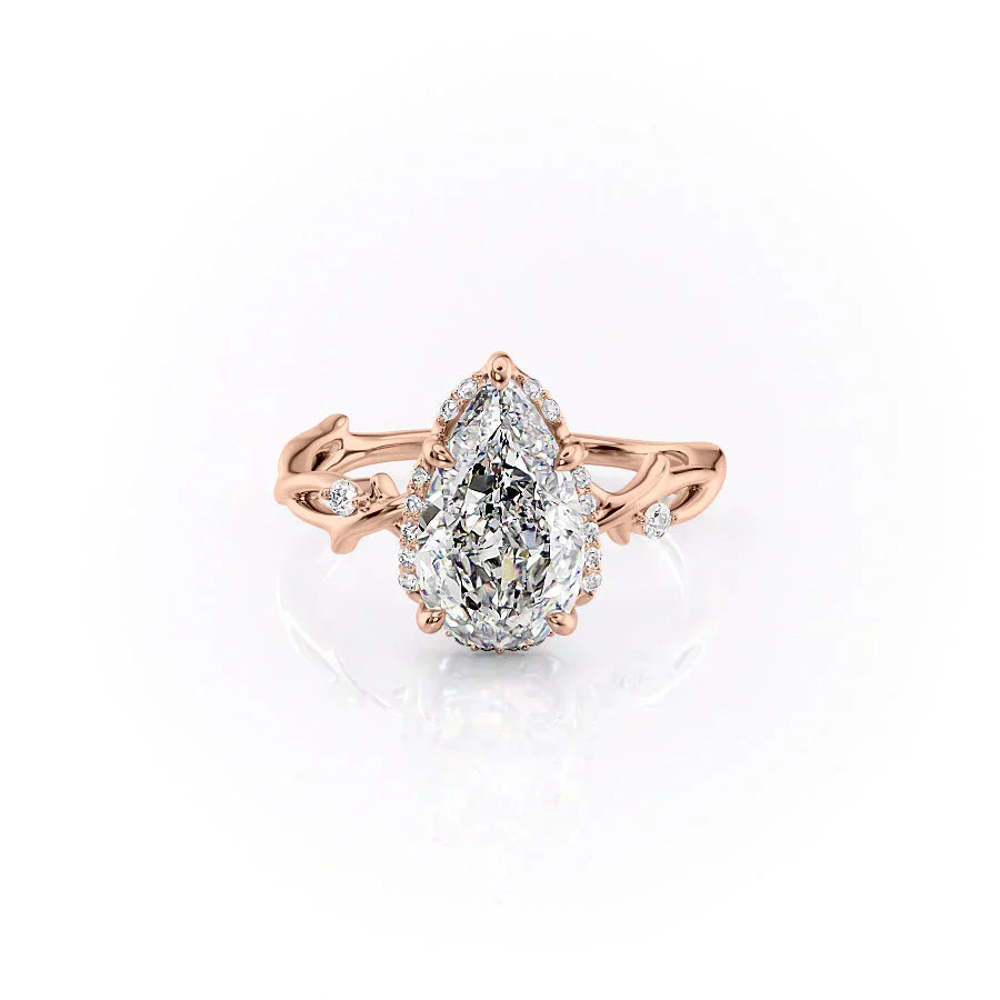 The Halo Twig Set With A 3.5 Carat Pear Moissanite