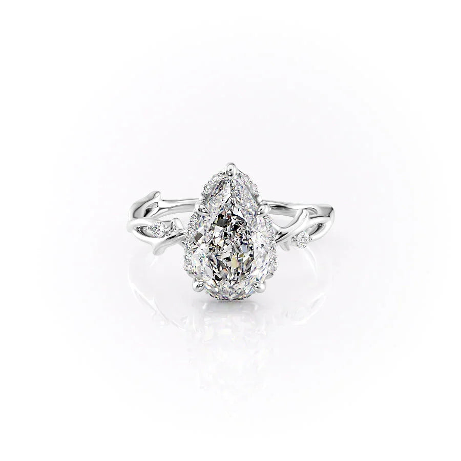 The Halo Twig Set With A Pear Moissanite