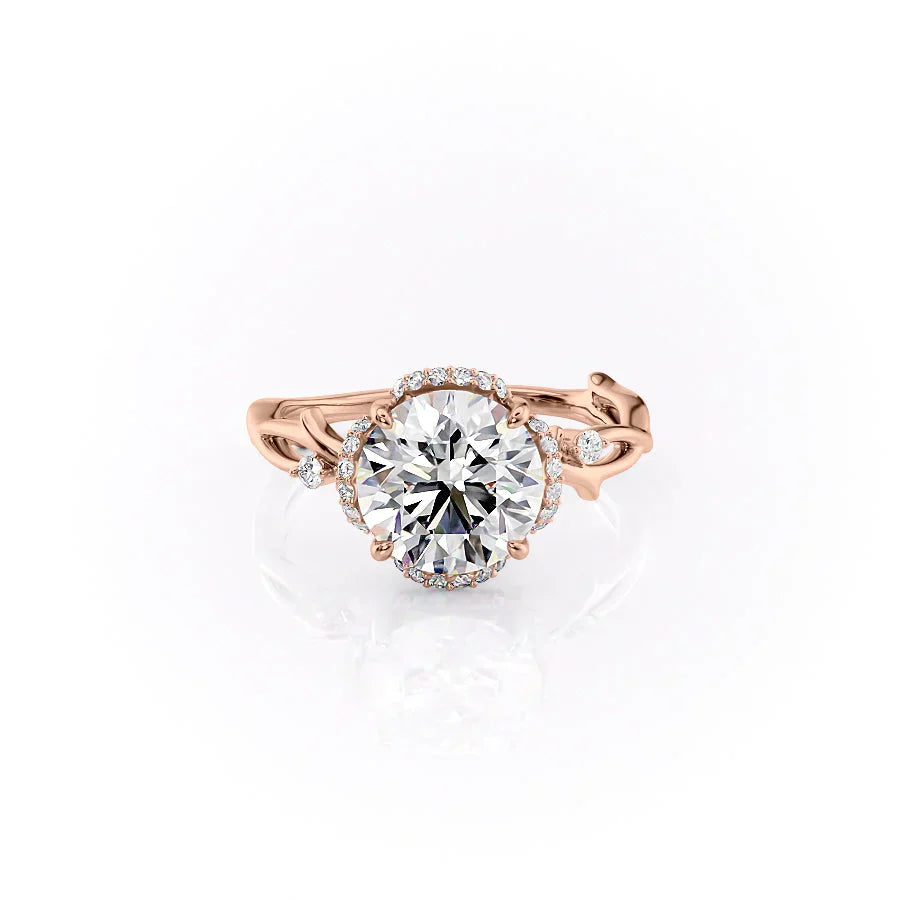 The Halo Twig Set With A 1.5 Carat Round Moissanite
