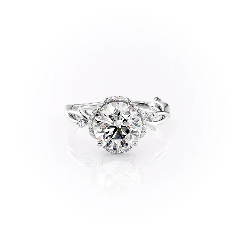The Halo Twig Set With A Round Moissanite