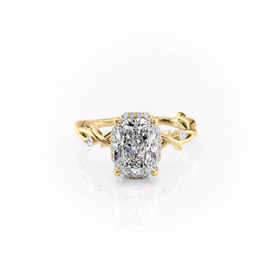 The Halo Twig Set With A 1.5 Carat Radiant Moissanite