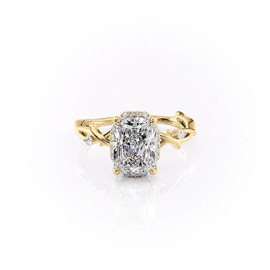 The Halo Twig Set With A 3.5 Carat Radiant Moissanite