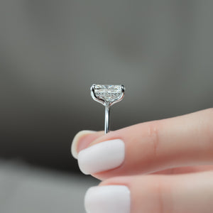 The Sarah Set With A 2.5 Carat Elongated Cushion Moissanite