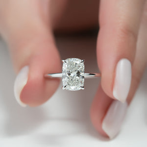 The Sarah Set With A 2.5 Carat Elongated Cushion Moissanite