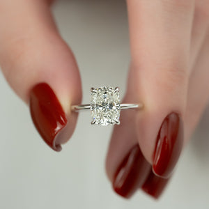 The Sarah Set With A 2.5 Carat Elongated Cushion Moissanite