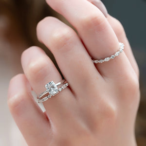 The Sarah Set With A 2.5 Carat Elongated Cushion Moissanite