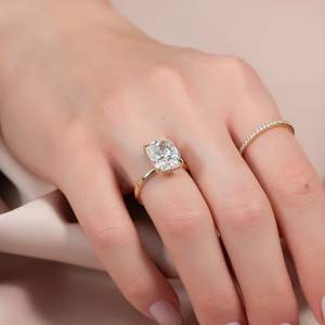 The Sarah Set With A 2.5 Carat Elongated Cushion Moissanite