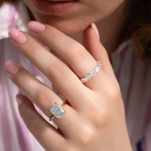 The Sarah Set With A 2.5 Carat Elongated Cushion Moissanite