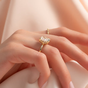 The Sarah Set With A 2.5 Carat Elongated Cushion Moissanite