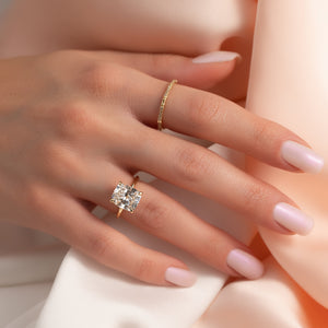 The Sarah Set With A 2.5 Carat Elongated Cushion Moissanite