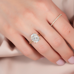 The Sarah Set With A 2.5 Carat Elongated Cushion Moissanite