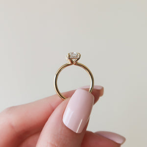 The Sarah Set With A 2.5 Carat Elongated Cushion Moissanite