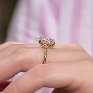 The Sarah Set With A 2.5 Carat Elongated Cushion Moissanite