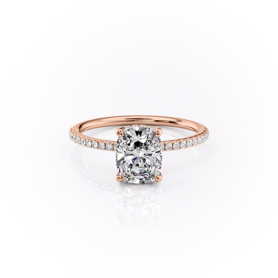 The Pave Sarah Set With A 4.5 Carat Elongated Cushion Moissanite