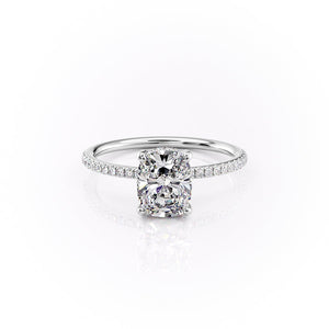 The Pave Sarah Set With A 3.5 Carat Elongated Cushion Moissanite