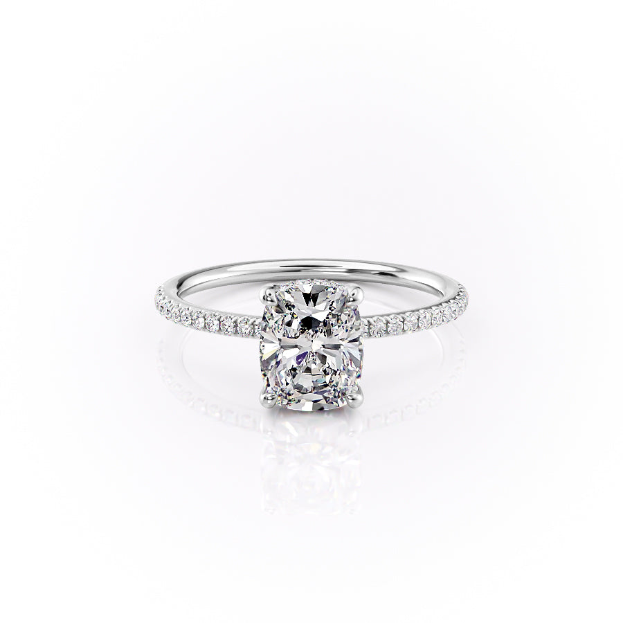 The Pave Sarah Set With A 4.5 Carat Elongated Cushion Moissanite