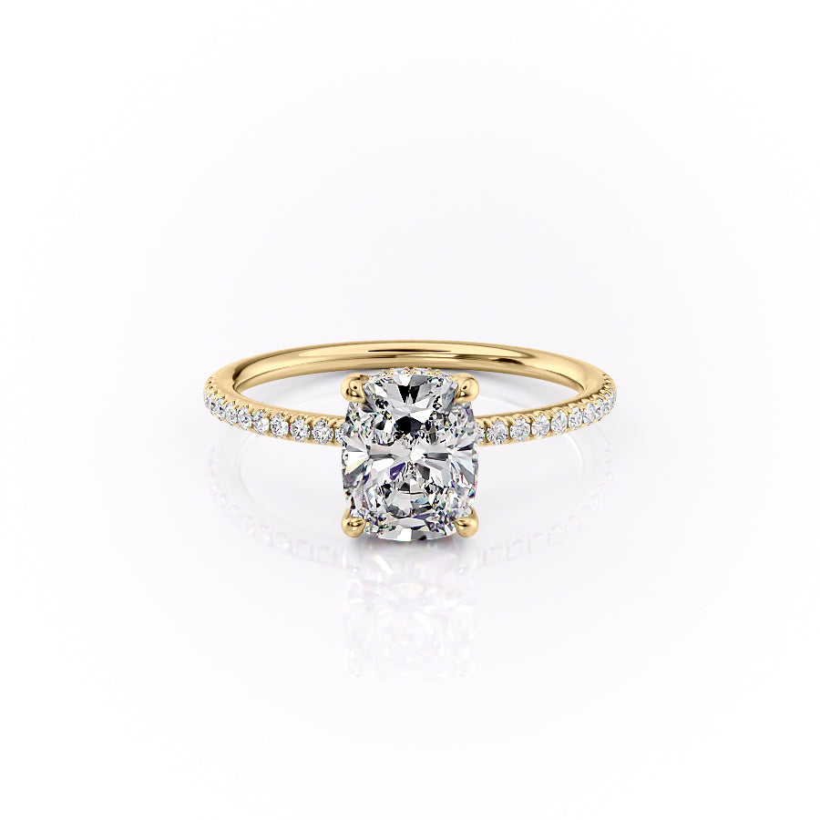 The Pave Sarah Set With A 1.5 Carat Elongated Cushion Moissanite
