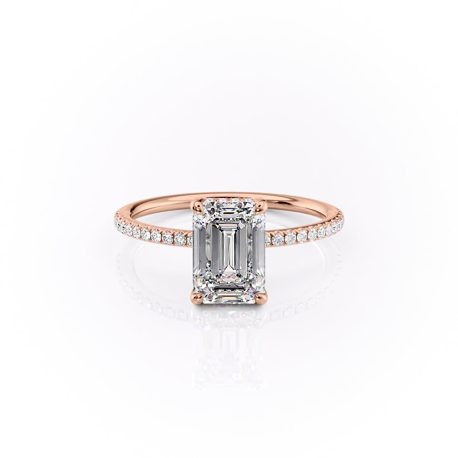 The Pave Sarah Set With A 1.5 Carat Emerald Moissanite