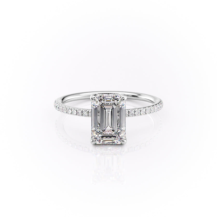 The Pave Sarah Set With A 4.5 Carat Emerald Moissanite