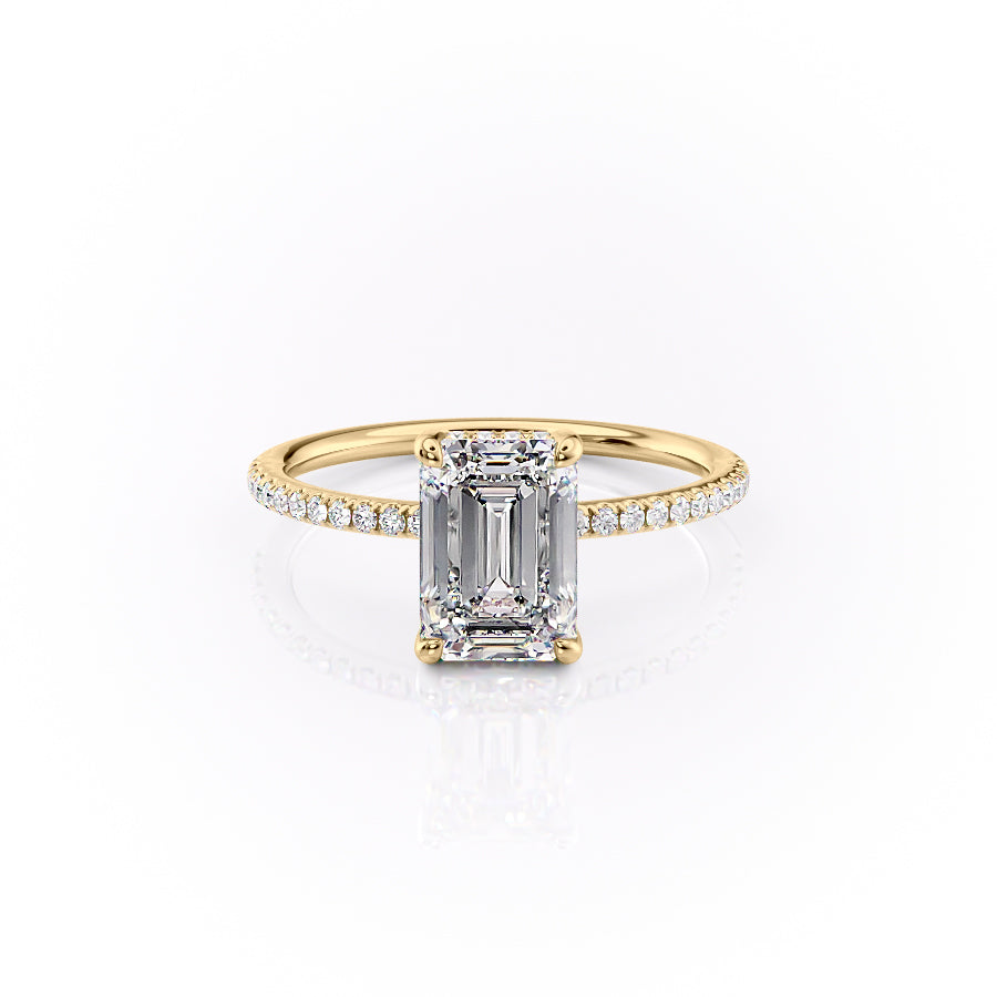 The Pave Sarah Set With A 2.5 Carat Emerald Moissanite