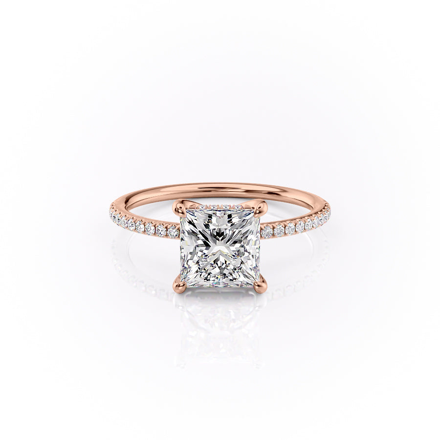 The Pave Sarah Set With A 1.5 Carat Princess Moissanite