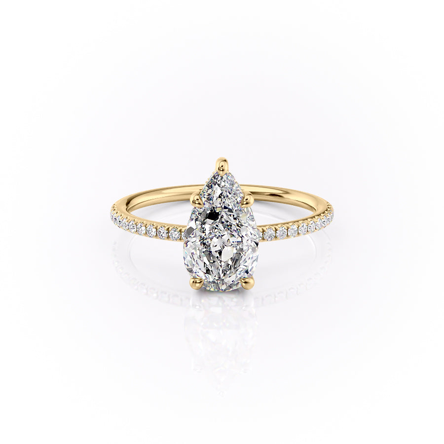 The Pave Sarah Set With A 1.5 Carat Pear Moissanite