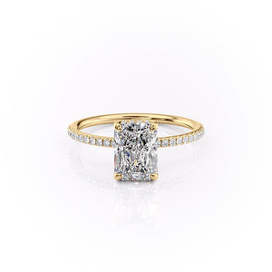 The Pave Sarah Set With A 1.5 Carat Radiant Moissanite