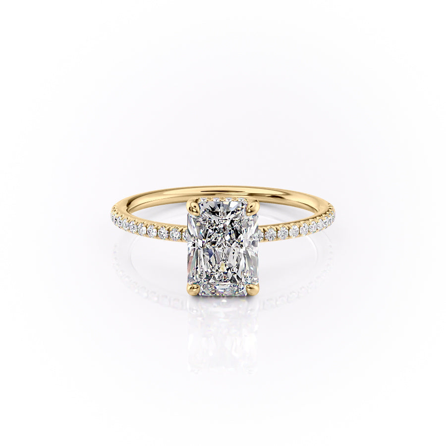 The Pave Sarah Set With A 3.5 Carat Radiant Moissanite