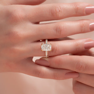 The Pave Sarah Set With A 1 Carat Radiant Lab Diamond