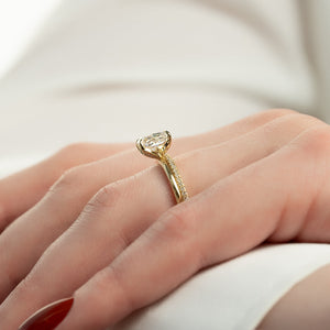 The Lily Set With A 2.5 Carat Elongated Cushion Moissanite