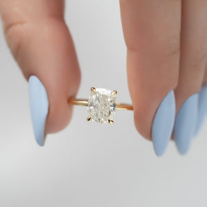 The Luna Set With A 2.5 Carat Elongated Cushion Moissanite