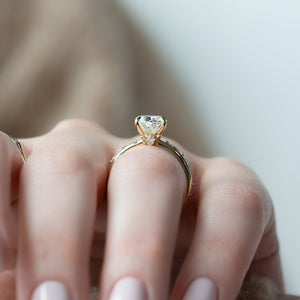 The Luna Set With A 2.5 Carat Elongated Cushion Moissanite